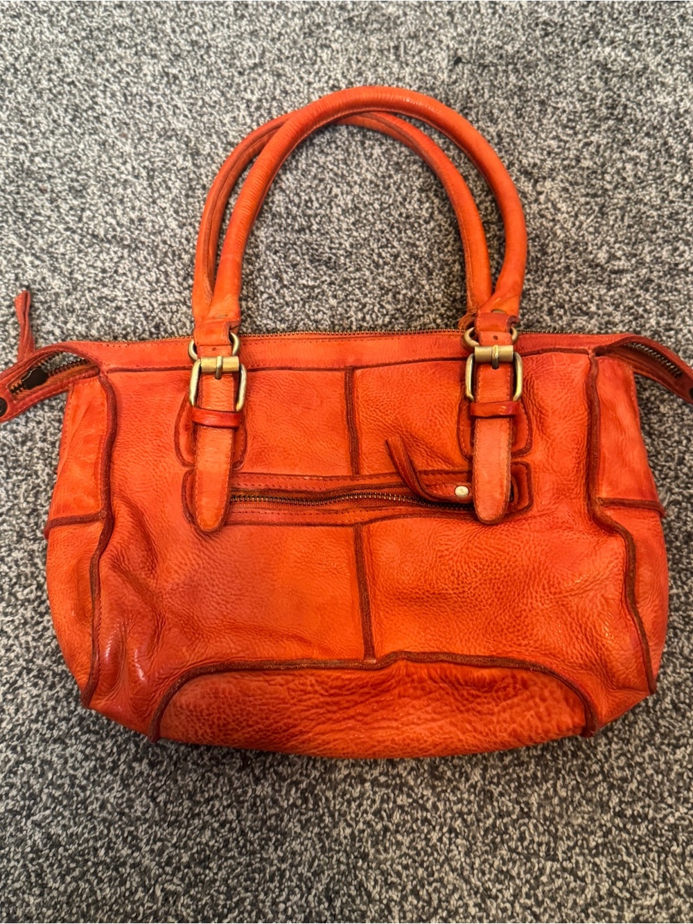 Mary Frances Orange Leather Handbag Woven Patchwork Satchel Purse Boho - Picture 4 of 10